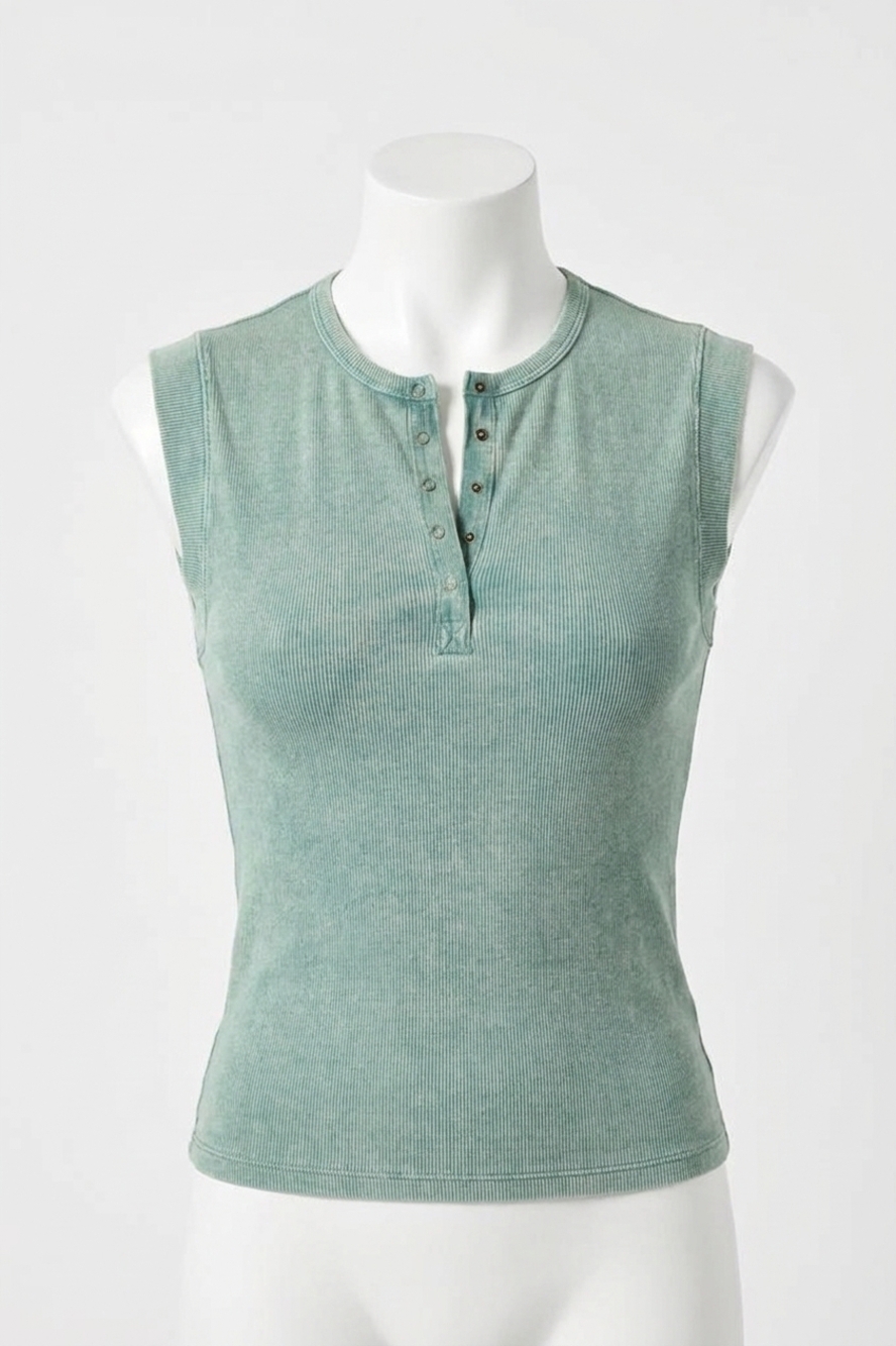 NEW LILLA P sunwashed cap sleeve henley top in sea green